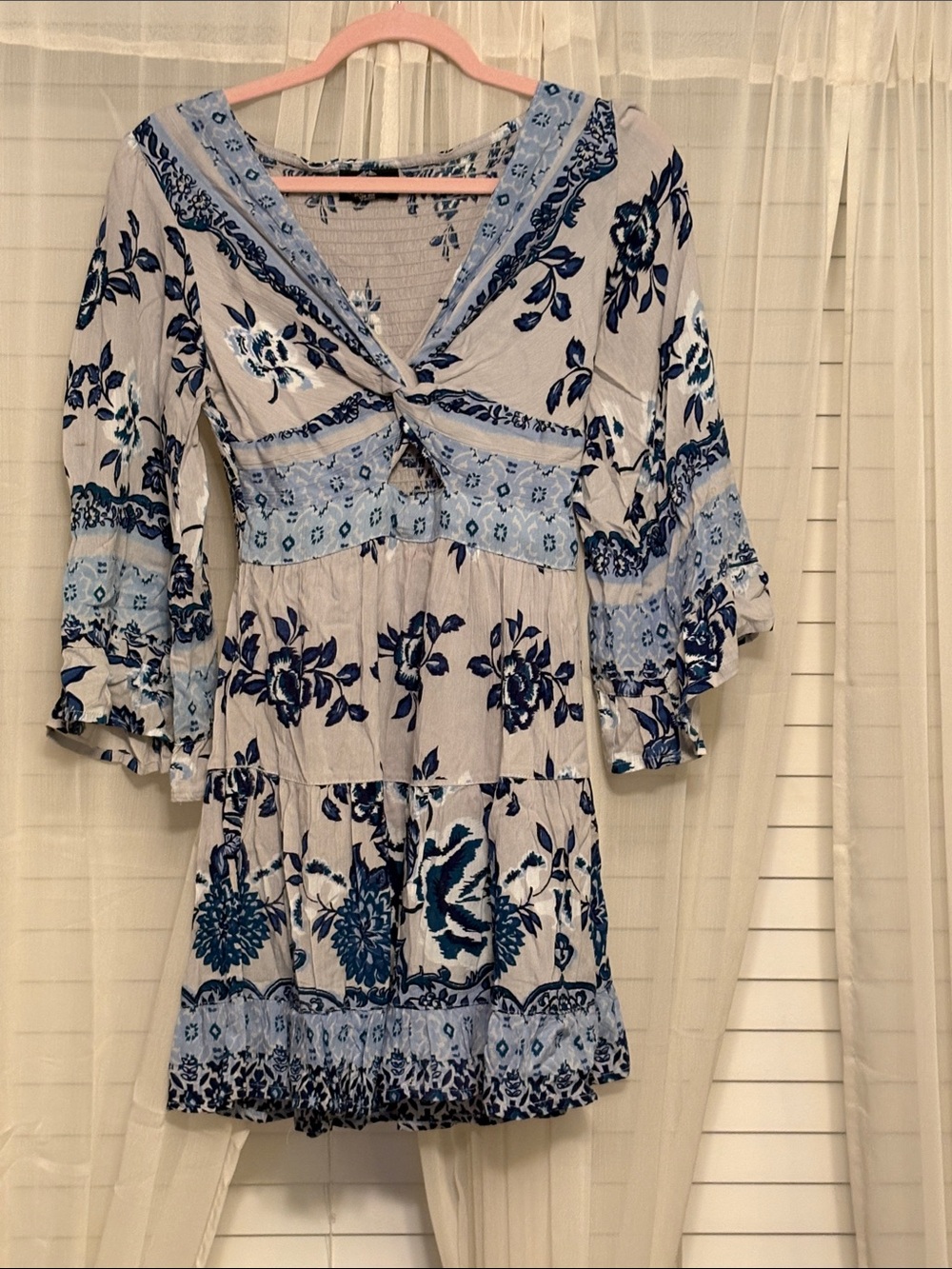 Angie White Mini Dress with Blue Floral Print